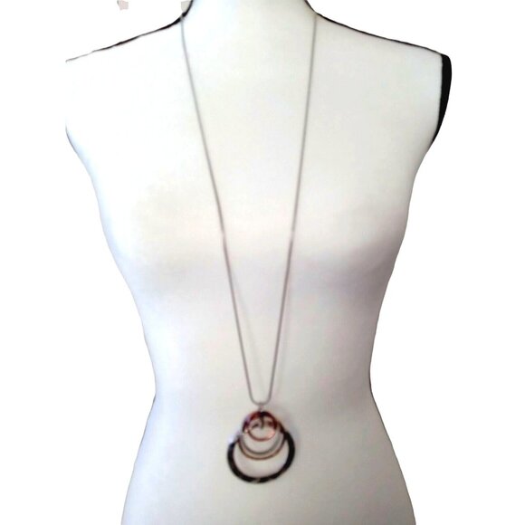 Scroll & Vine Concentric Circle Pendant Necklace Modernist Adjustable - Picture 2 of 5